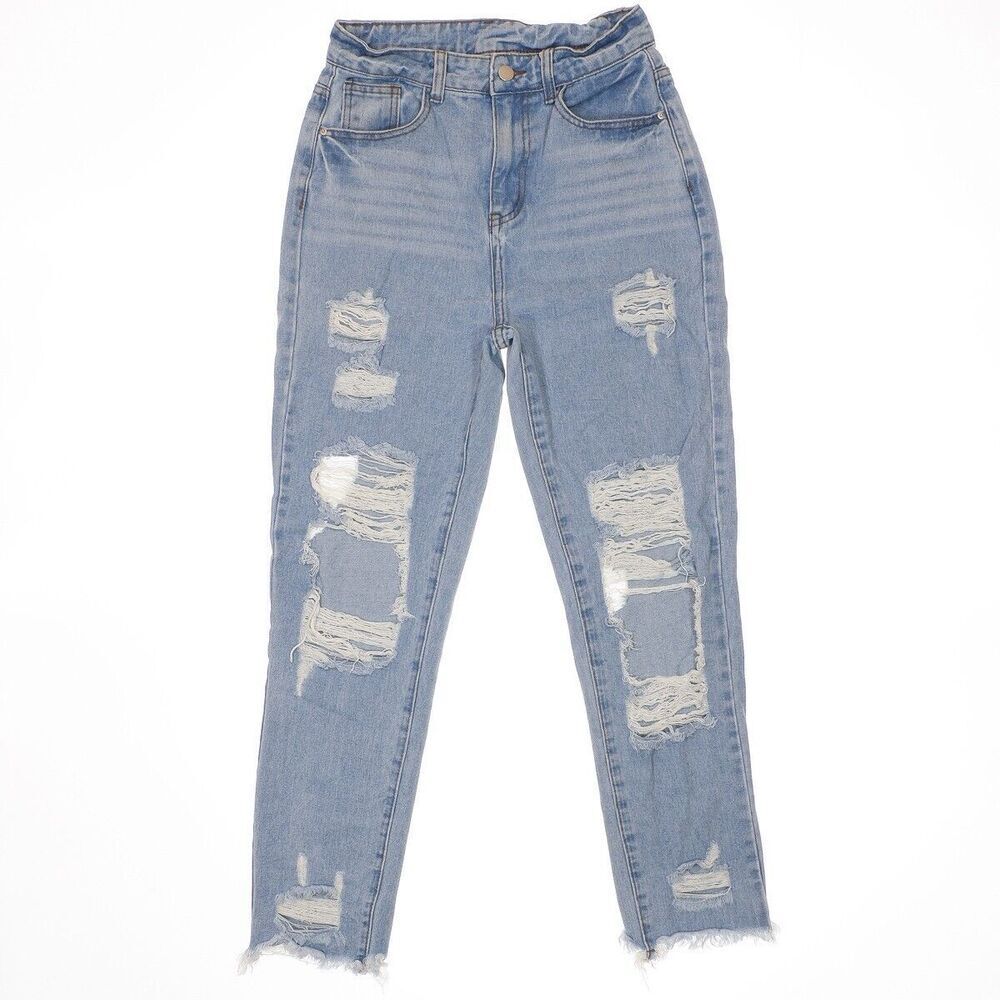 Shein Jeans Womens S/4 Mom Super High Rise Destroyed Distressed Measures 25 x 26